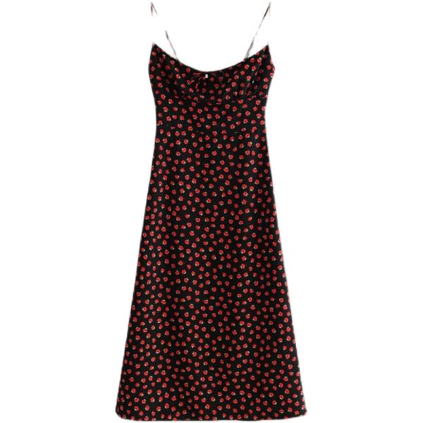 Vintage Floral Dress with Straps - Sexy Slim-Fit French Style Midi Dress for Women - Chic Retro Summer Fashion