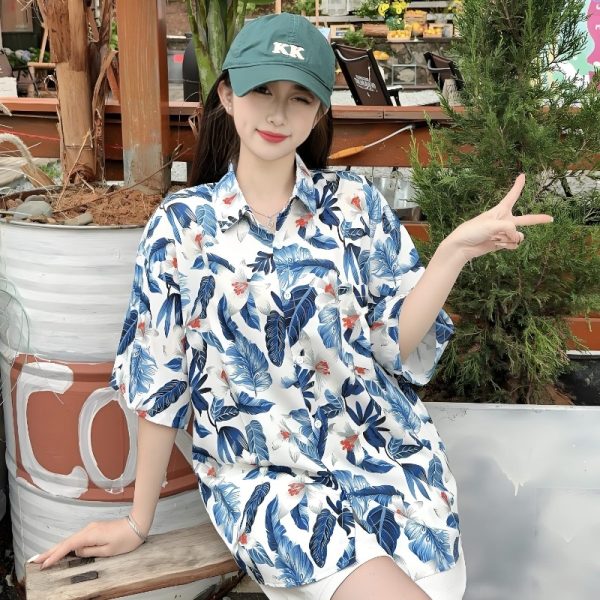Vintage Floral Loose Short Sleeve Shirt for Women, Hawaiian Beach Top, Trendy Casual Versatile Style, Summer Fashion