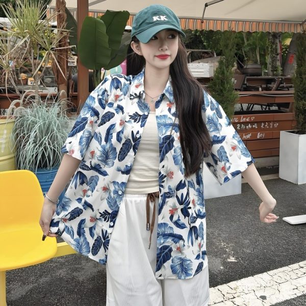 Vintage Floral Loose Short Sleeve Shirt for Women, Hawaiian Beach Top, Trendy Casual Versatile Style, Summer Fashion