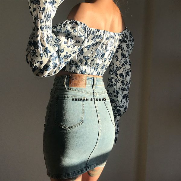 Vintage Floral Off-Shoulder Long Sleeve Slim Fit High-Waisted Cropped Shirt Top - Y2K Style Fashion Essential