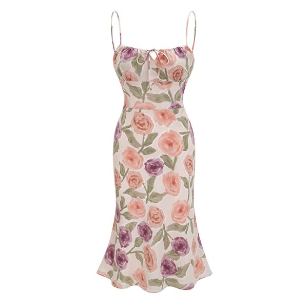 Vintage Floral Print Cami Dress for Women - Slim Fit Sexy Summer Long Dress, Perfect for 90s Y2K Style Fashion