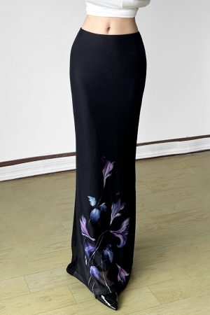 Vintage Floral Print Half-Length Skirt - Women's Low-Waist Straight Fishtail Skirt in Chinese Style, Boho 90s Fashion