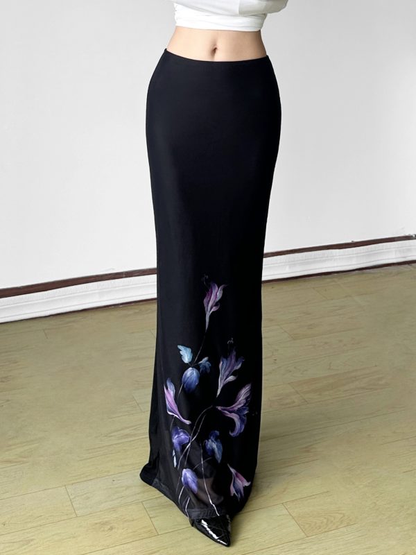 Vintage Floral Print Half-Length Skirt - Women's Low-Waist Straight Fishtail Skirt in Chinese Style, Boho 90s Fashion