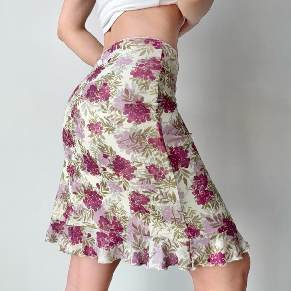 Vintage Floral Print Ruffled Bodycon Skirt - DIY French Style, Perfect for 90s and Y2K Fashion Lovers