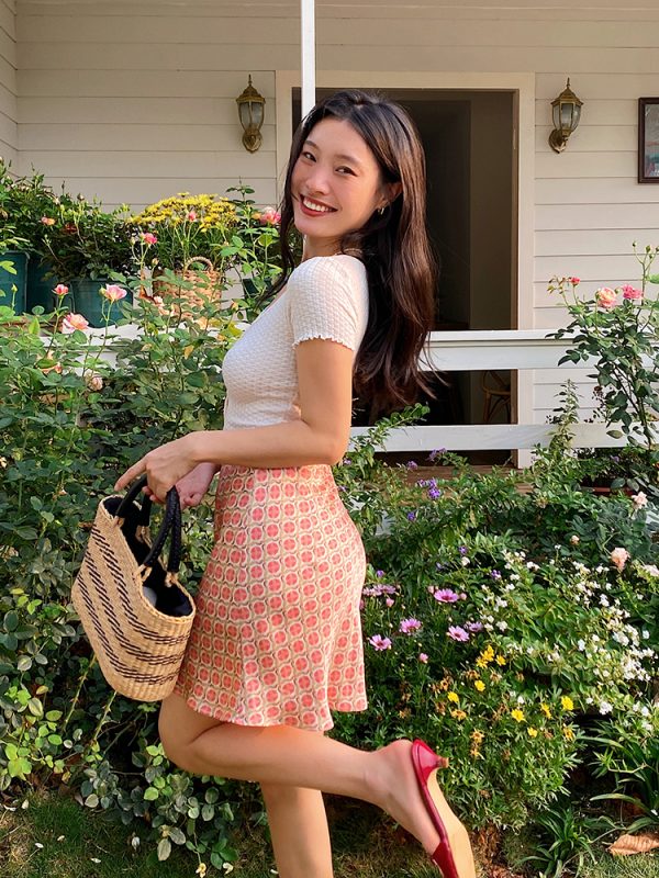 Vintage French Floral Printed High-Waisted A-Line Short Skirt with Mermaid Hem - Y2K Inspired Fashion