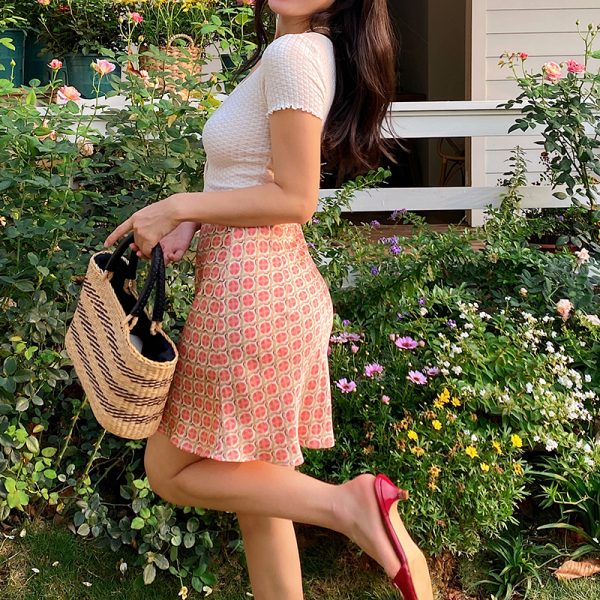 Vintage French Floral Printed High-Waisted A-Line Short Skirt with Mermaid Hem - Y2K Inspired Fashion