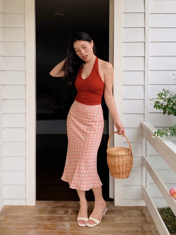 Vintage French Floral Printed High-Waisted A-Line Short Skirt with Mermaid Hem - Y2K Inspired Fashion