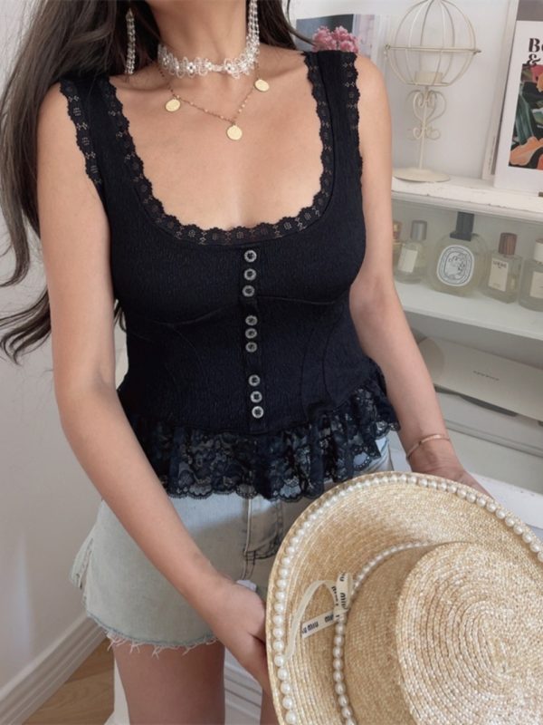 Vintage French Lace Trim Camisole - Handmade Fairy Waist-Cinching Innerwear for Versatile Vacation Style