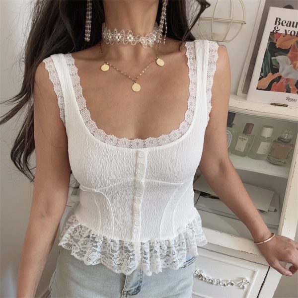 Vintage French Lace Trim Camisole - Handmade Fairy Waist-Cinching Innerwear for Versatile Vacation Style