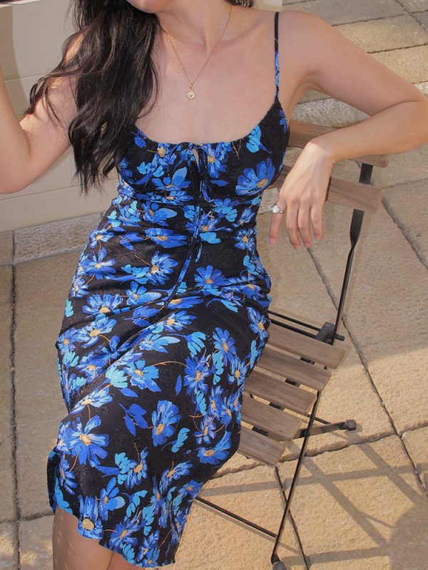 Vintage French Printed Camisole Dress for Women, Sexy Slim Fit Backless Long Dress, Perfect for Summer and Y2K Style