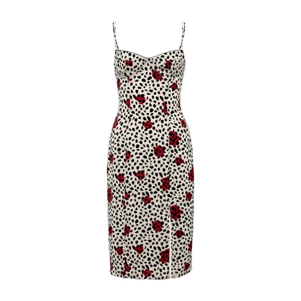 Vintage French Printed Camisole Dress for Women, Sexy Slim Fit with Split Long Skirt, Bohemian Style, Summer Fashion