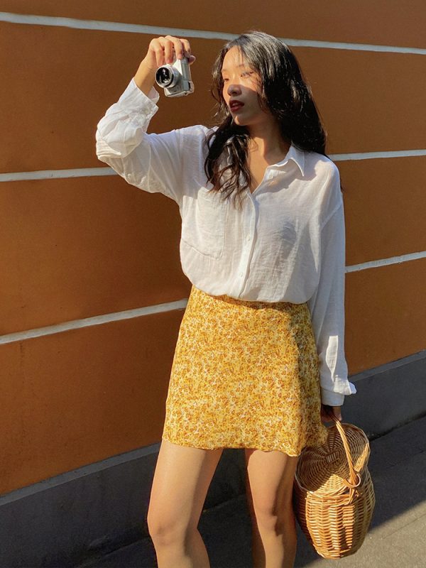 Vintage French-Style Long Sleeve Cardigan - Sheer White Loose Pleated Drape Shirt for Women - Y2K Fashion Essential