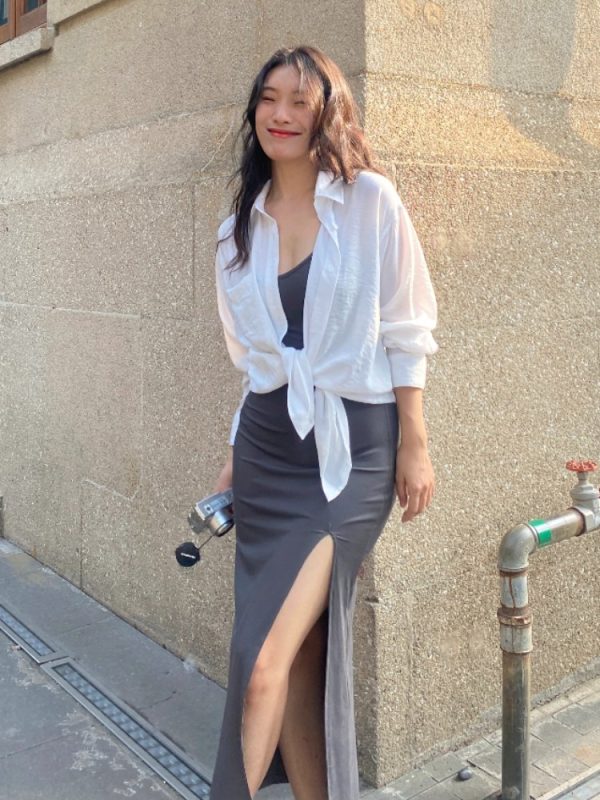 Vintage French-Style Long Sleeve Cardigan - Sheer White Loose Pleated Drape Shirt for Women - Y2K Fashion Essential