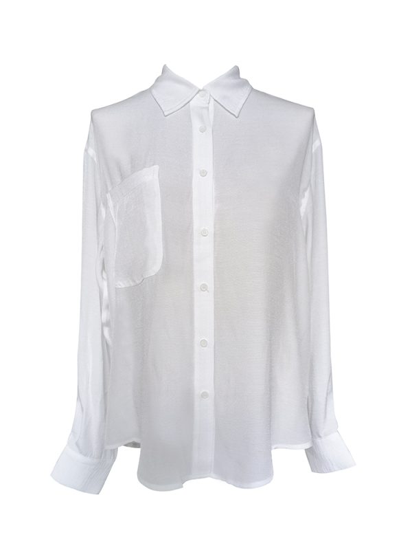 Vintage French-Style Long Sleeve Cardigan - Sheer White Loose Pleated Drape Shirt for Women - Y2K Fashion Essential