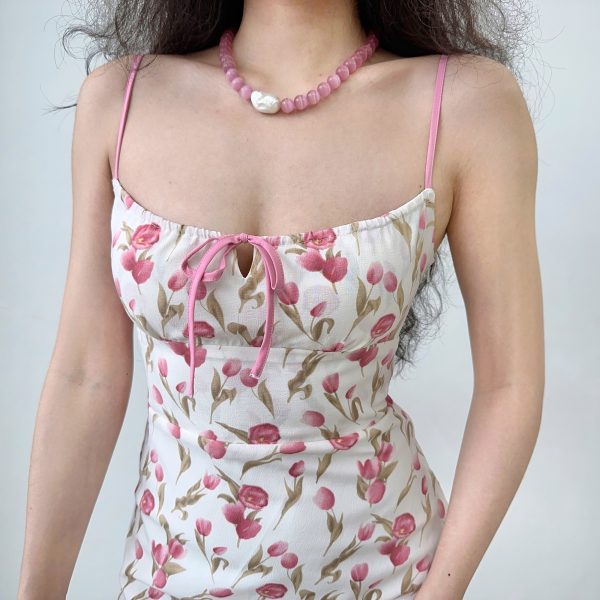 Vintage French Tulip Strap Dress for Women - Summer Slim A-Line Waist-Defined Short Skirt - 90s Inspired Fashion