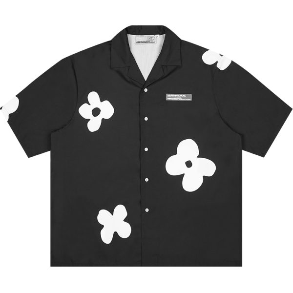 Vintage Hand-Drawn Floral Cuban Collar Short Sleeve Shirt - Harsh and Cruel Inspired Silhouette, Y2K Aesthetic