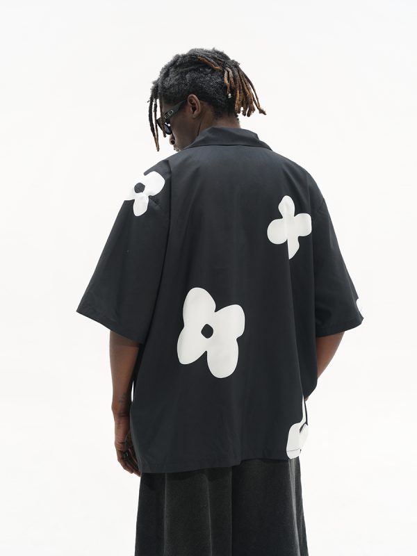 Vintage Hand-Drawn Floral Cuban Collar Short Sleeve Shirt - Harsh and Cruel Inspired Silhouette, Y2K Aesthetic