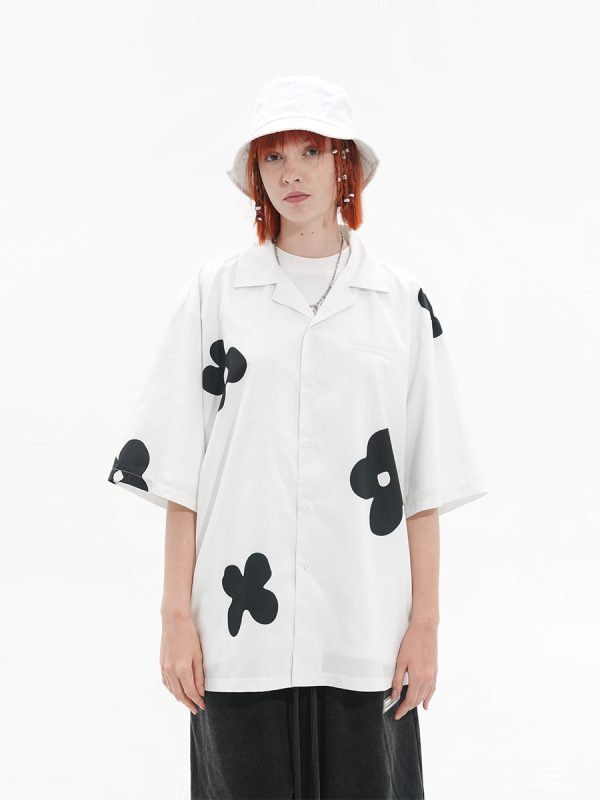 Vintage Hand-Drawn Floral Cuban Collar Short Sleeve Shirt - Harsh and Cruel Inspired Silhouette, Y2K Aesthetic