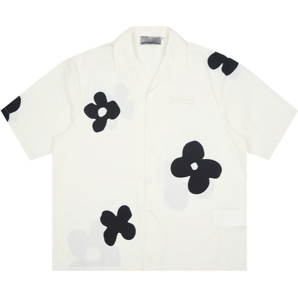 Vintage Hand-Drawn Floral Cuban Collar Short Sleeve Shirt - Harsh and Cruel Inspired Silhouette, Y2K Aesthetic