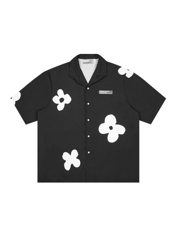Vintage Hand-Drawn Floral Cuban Collar Short Sleeve Shirt - Harsh and Cruel Inspired Silhouette, Y2K Aesthetic