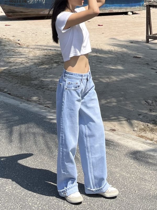 Vintage High-Quality Retro High-Rise Straight Loose-Fit Slimming Washed Denim Jeans for Women - Classic 90s Style