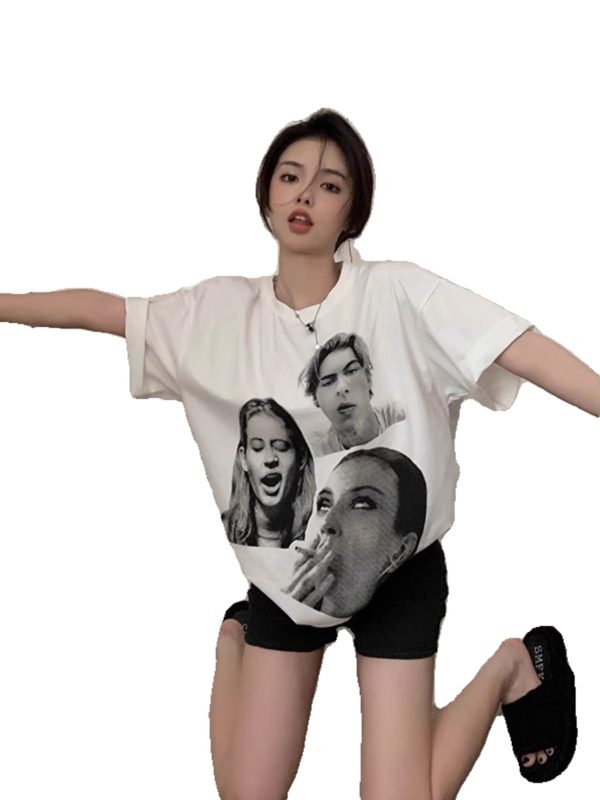 Vintage High Street Plus Size Women's Pure Cotton Loose Short-Sleeve T-Shirt - Sweet and Spicy Niche Design, Casual Style