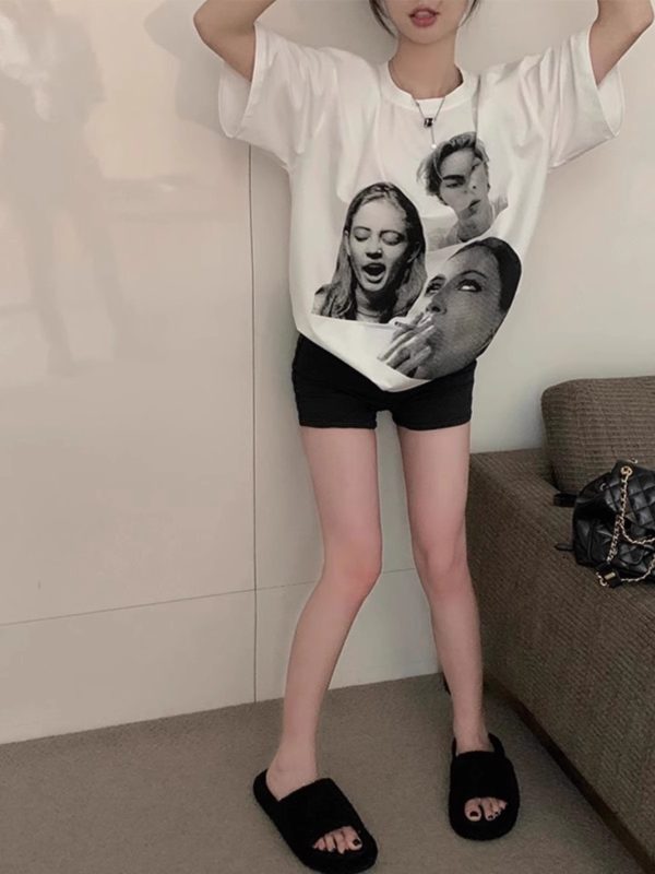 Vintage High Street Plus Size Women's Pure Cotton Loose Short-Sleeve T-Shirt - Sweet and Spicy Niche Design, Casual Style