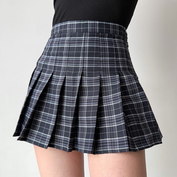Vintage High Waist Side Tie Plaid Pleated Skirt for Women - Short 90s Inspired Skirt with Built-in Safety Pants