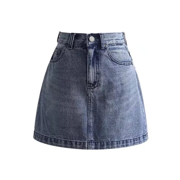 Vintage High-Waisted Distressed Denim Skirt with Cat Paw Print, A-Line Design, Versatile Style for 90s and Y2K Fashion Lovers