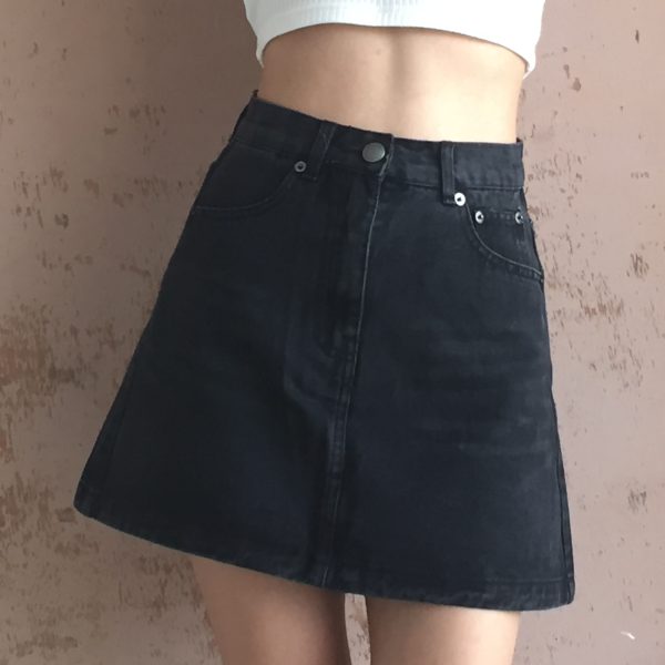 Vintage High-Waisted Distressed Denim Skirt with Cat Paw Print, A-Line Design, Versatile Style for 90s and Y2K Fashion Lovers