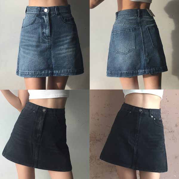 Vintage High-Waisted Distressed Denim Skirt with Cat Paw Print, A-Line Design, Versatile Style for 90s and Y2K Fashion Lovers