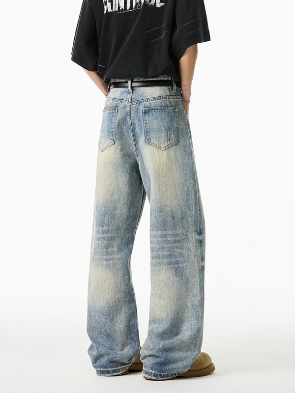 Vintage High-Waisted Wide-Leg Straight-Leg Casual Draped Long Pants - Retro 90s Style, Washed Denim, Trendy 2025 Fashion