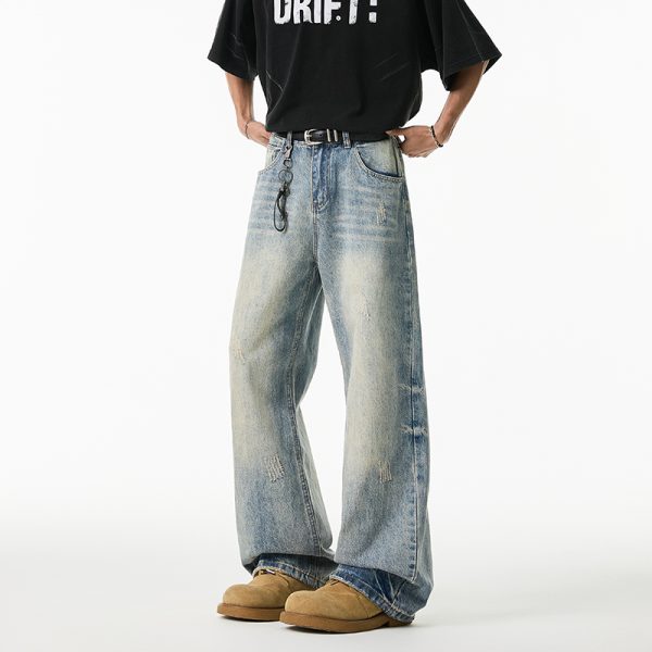 Vintage High-Waisted Wide-Leg Straight-Leg Casual Draped Long Pants - Retro 90s Style, Washed Denim, Trendy 2025 Fashion