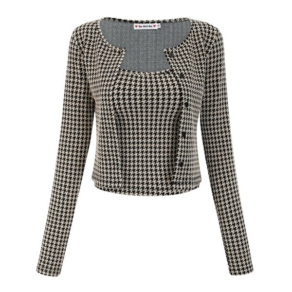 Vintage Houndstooth Camisole and Cardigan Two-Piece Set for Women - Slim Fit Short Top, Y2K Inspired Fashion