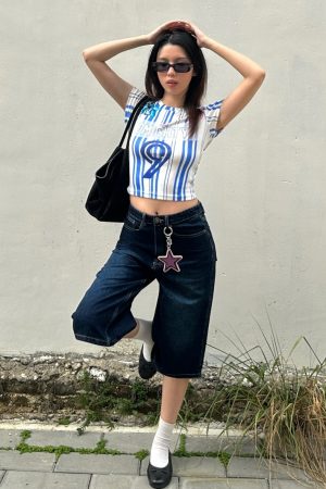 Vintage-Inspired Blue Denim Shorts for Summer 2025 - Three-Quarter Loose Wide-Leg Design, Slimming Fit, American Style