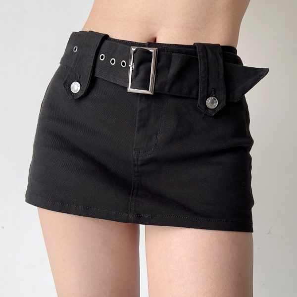 Vintage-Inspired Wide Waist Belt Denim Mini Skirt for Women - Anti-Exposure Bodycon Style, Sexy 90s Fashion Half Skirt