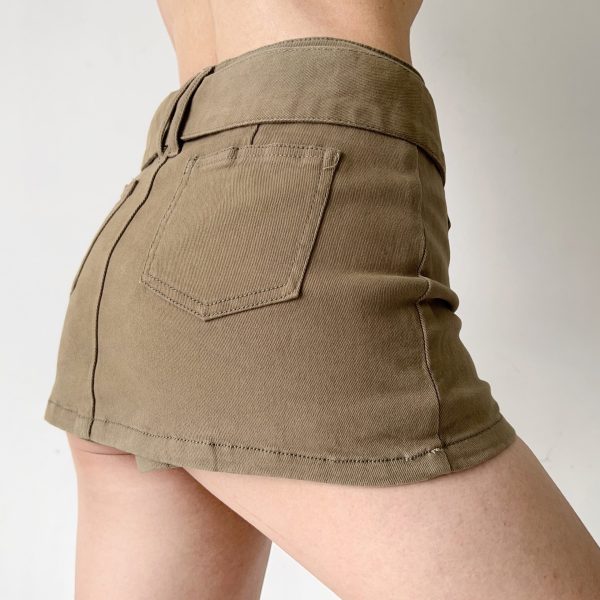 Vintage-Inspired Wide Waist Belt Denim Mini Skirt for Women - Anti-Exposure Bodycon Style, Sexy 90s Fashion Half Skirt