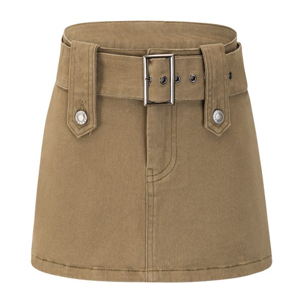 Vintage-Inspired Wide Waist Belt Denim Mini Skirt for Women - Anti-Exposure Bodycon Style, Sexy 90s Fashion Half Skirt