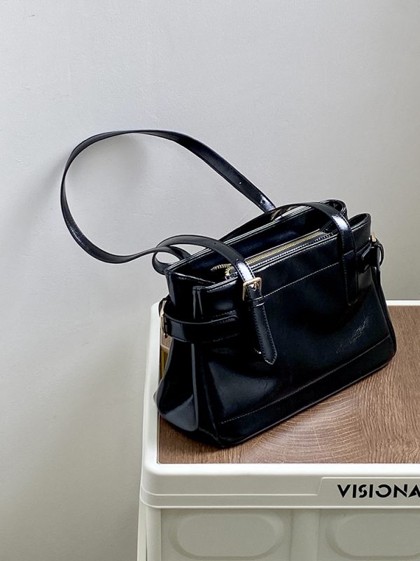 Vintage Korean Style Women's Tote Handbag - Large Capacity Commuter Shoulder Bag for Everyday & Motorcycle Use
