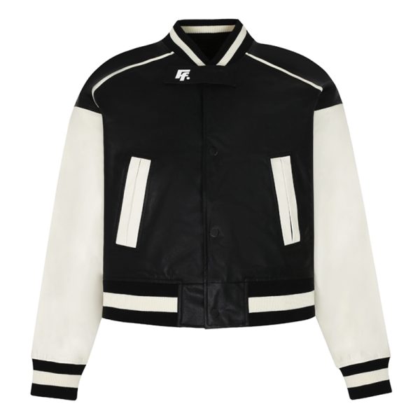 Vintage Leather Letter Logo Slim Fit Baseball Jacket - Autumn Winter American Trend, 90s Style