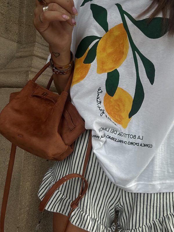 Vintage Lemon Print Oversized Short Sleeve T-Shirt for Women - Retro Summer 90s Style Hot Girl Top