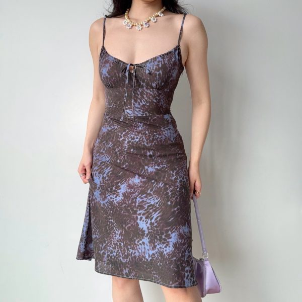 Vintage Leopard Print Cami Dress - Mid-Length Women's Summer Vacation Dress for a Chic 90s Y2K Look
