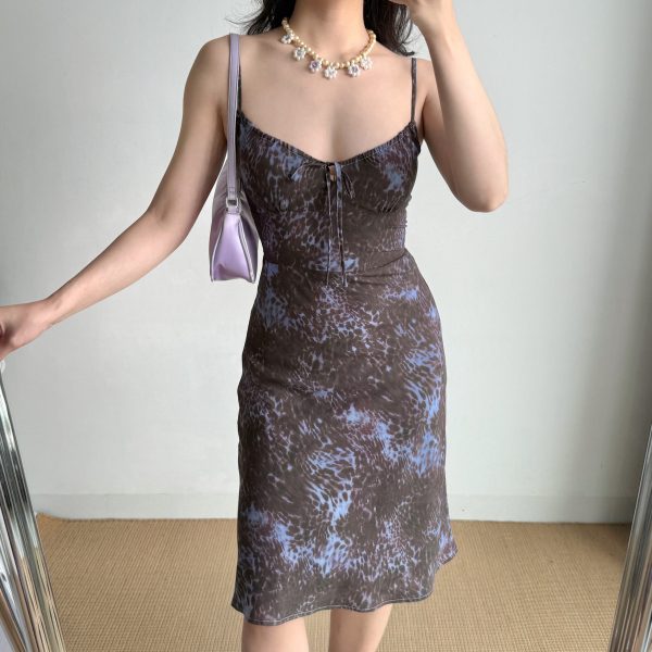 Vintage Leopard Print Cami Dress - Mid-Length Women's Summer Vacation Dress for a Chic 90s Y2K Look