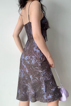 Vintage Leopard Print Cami Dress - Mid-Length Women's Summer Vacation Dress for a Chic 90s Y2K Look