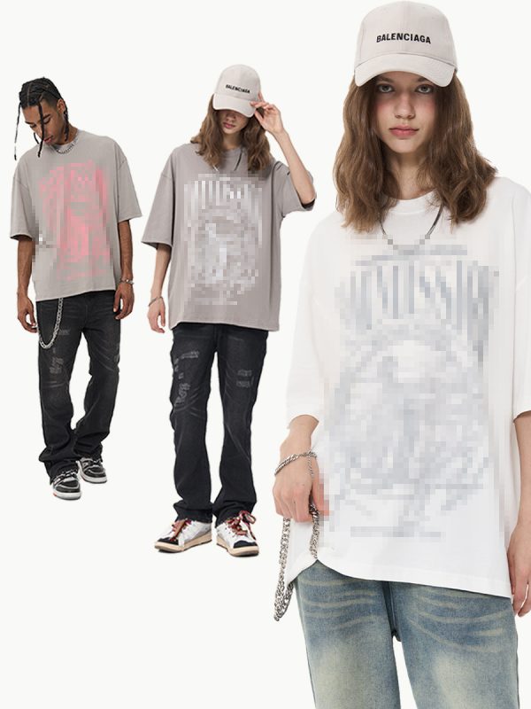 Vintage Letter Print Loose Fit Pure Cotton Couple T-Shirt in 90s Style