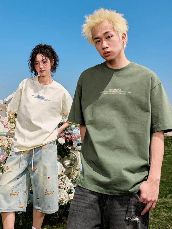 Vintage Letter Print Unisex Short Sleeve T-Shirt - Loose Fit, 90s American Style, Trendy Summer Fashion for Couples