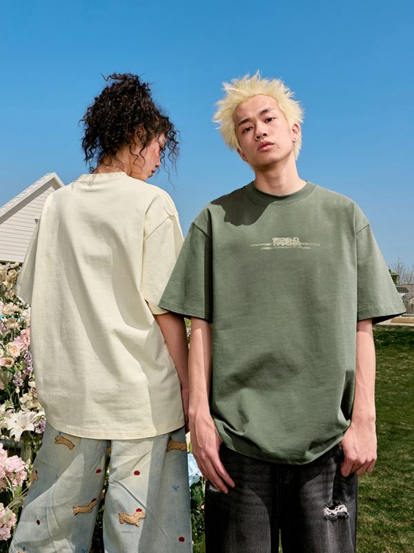 Vintage Letter Print Unisex Short Sleeve T-Shirt - Loose Fit, 90s American Style, Trendy Summer Fashion for Couples