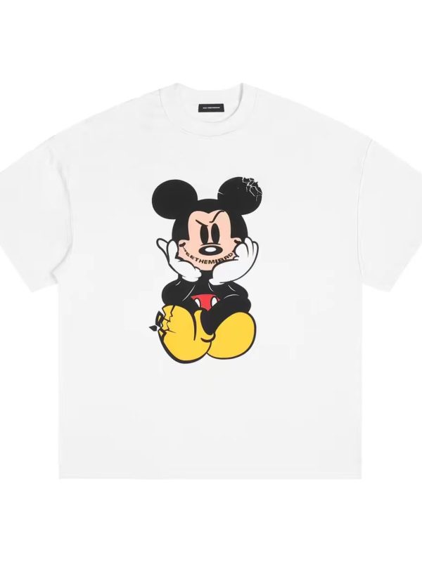Vintage Mickey Graphic T-Shirt for Women - Retro Washed Short Sleeve Tee in Trendy Street Style