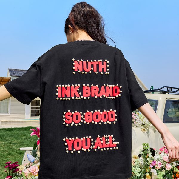 Vintage Pearl Letter Short Sleeve T-Shirt for Men and Women - Trendy Loose Fit, 2025 Summer Style, Y2K Inspired Fashion