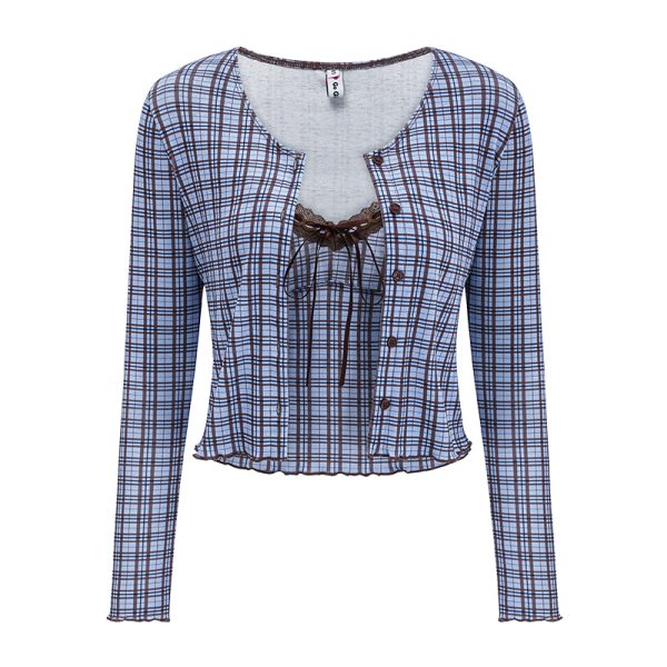 Vintage Plaid Camisole Cardigan Two-Piece Set for Women - Slim Fit Short Crop Top - Y2K Inspired Fashion